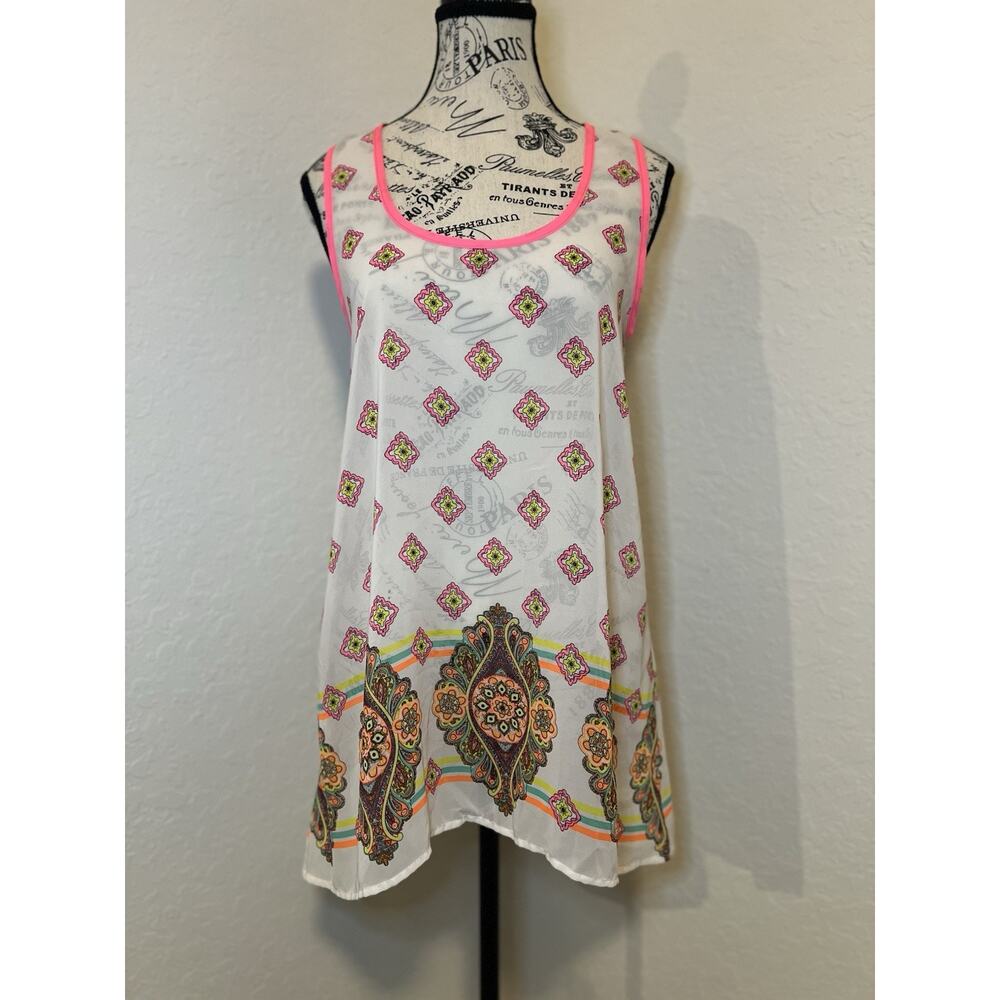 Women’s Sheer Tank Top Size Medium Bright Neon Vibrant Sleeveless Blouse Travel